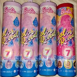 BRAND NEW SEALED LOT OF 4 BARBIES COLOR REVEAL OF 7 SURPRISES!